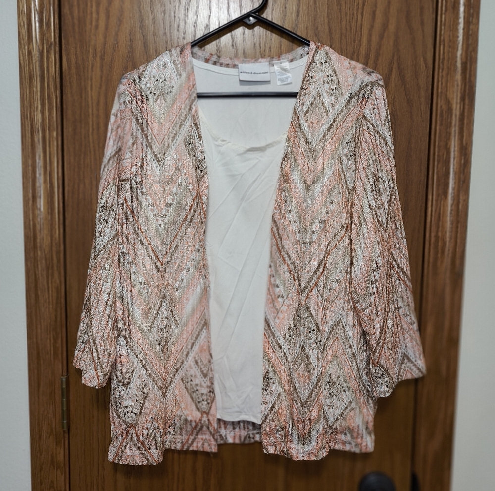 Women's Alfred Dunner Peach Pink 3/4 Sleeve Top w/White Tank, Size M